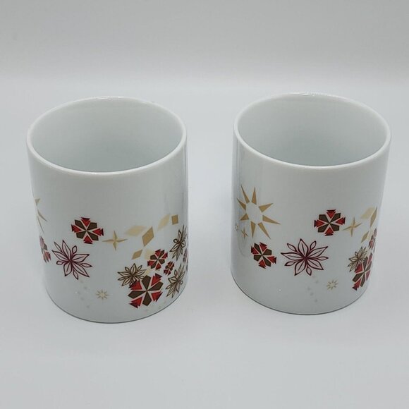 Starbucks Vintage Poinsettia Ceramic Coffee Mug Set Of 2pc 12oz Gold Red White - Picture 3 of 14
